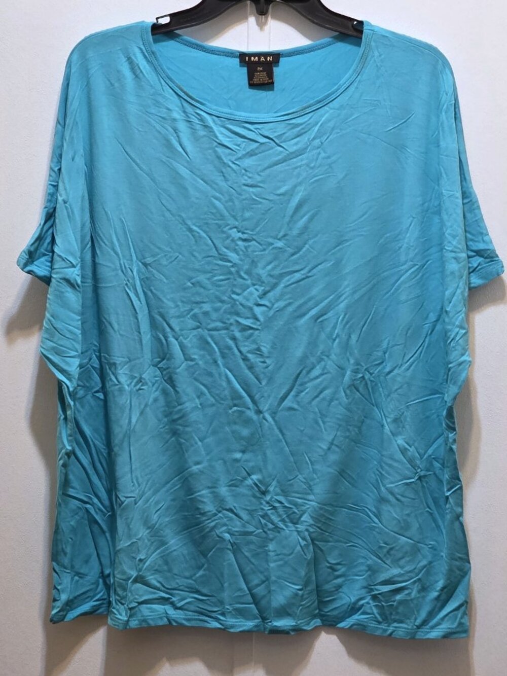 Iman Sky Blue Solid Dolman Sleeve Top Short Sleeve Plus Size 2X New